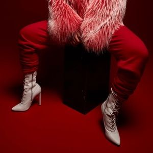 STEVE MADDEN x CARDI B WHITE LEATHER STILETTO LACE UP BOOT